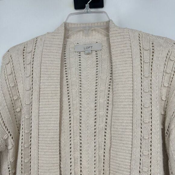 LOFT Bobble Cardigan Beige Open Front Long Balloon Sleeves Open Knit Size S - Picture 3 of 11
